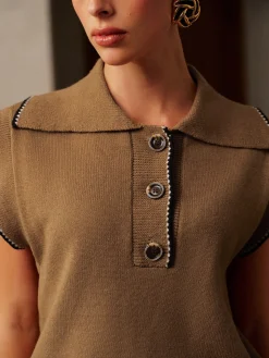 Contrast Trim Button Lapel Sweater Vest
