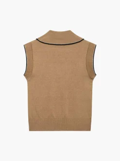 Contrast Trim Button Lapel Sweater Vest