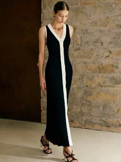 Contrast Trim Button Sweater Tank Dress