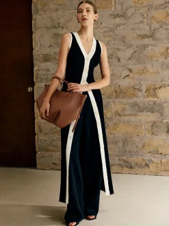 Contrast Trim Button Sweater Tank Dress