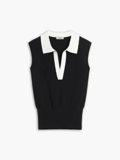 Contrast Trim Collar V-neck Knit Sweater Vest
