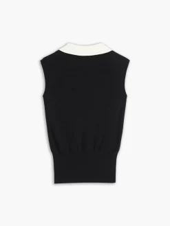 Contrast Trim Collar V-neck Knit Sweater Vest
