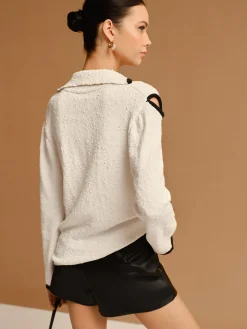 Contrast Trim Cutout Lapel Sweater