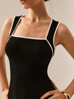 Contrast Trim Cutout Tank Dress