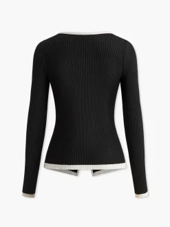 Contrast Trim Double-Zipper Knit Top