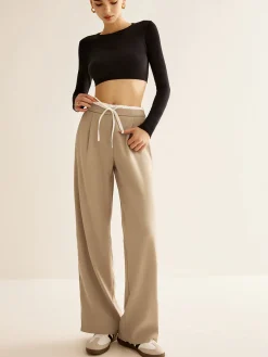 Contrast Trim Drawstring Pants