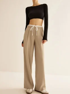 Contrast Trim Drawstring Pants