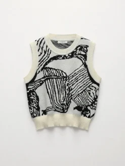 Contrast Trim Floral Sweater Vest