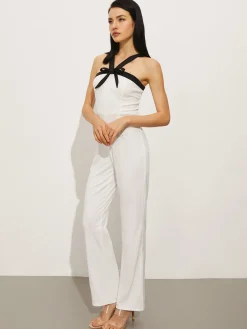 Contrast Trim Halter Bow Jumpsuit