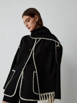Contrast Trim Jacket With Matching Scarf