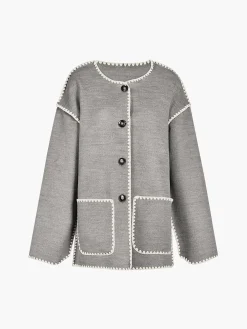 Contrast Trim Jacket With Matching Scarf