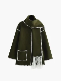 Contrast Trim Jacket With Matching Scarf