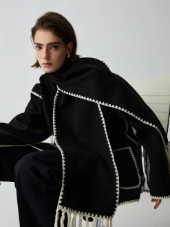 Contrast Trim Jacket With Matching Scarf