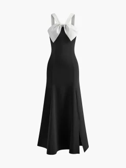Contrast Trim Knotted Zipper Dress