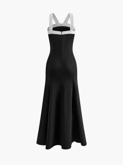 Contrast Trim Knotted Zipper Dress