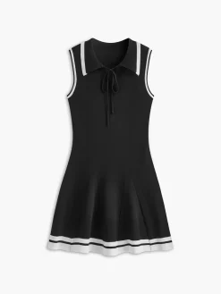 Contrast Trim Lace Up Sweater Dress