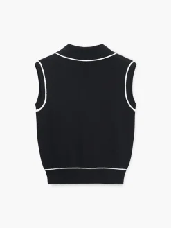 Contrast Trim Lapel Sweater Vest