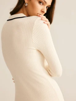 Contrast Trim Lapel Sweater Dress