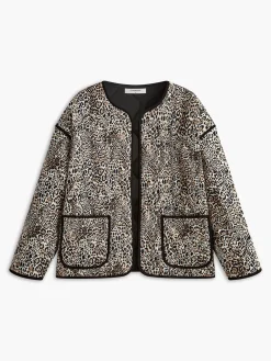 Contrast Trim Leopard Printed Winter Coat