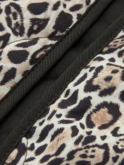 Contrast Trim Leopard Printed Winter Coat