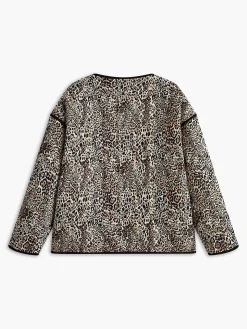 Contrast Trim Leopard Printed Winter Coat
