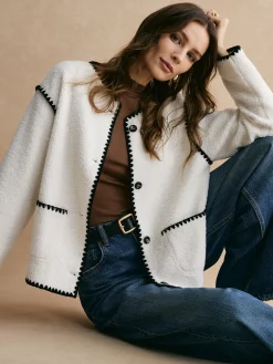 Contrast Trim Minky Fleece Jacket
