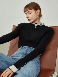 Contrast Trim Mock Neck Knit Top