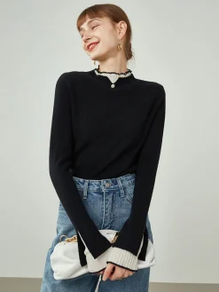 Contrast Trim Mock Neck Knit Top