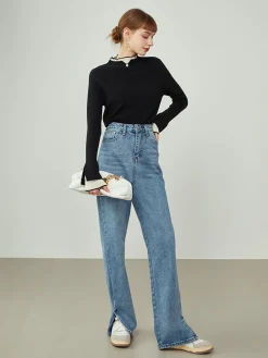 Contrast Trim Mock Neck Knit Top