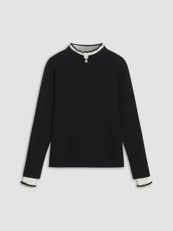 Contrast Trim Mock Neck Knit Top
