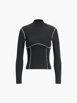 Contrast Trim Mock Neck Long Sleeve Top