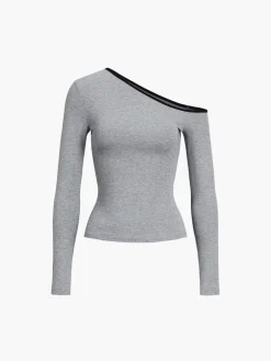 Contrast Trim Off Shoulder Long Sleeve Shirt