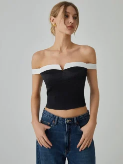 Contrast Trim Off-Shoulder Blouse