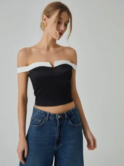 Contrast Trim Off-Shoulder Blouse