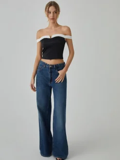 Contrast Trim Off-Shoulder Blouse