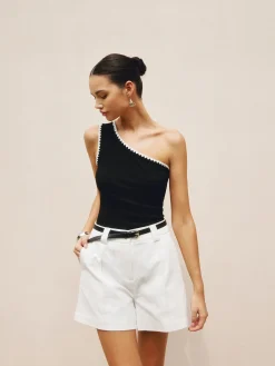 Contrast Trim One Shoulder Off Tank Top