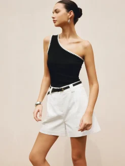Contrast Trim One Shoulder Off Tank Top