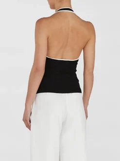 Contrast Trim Open Back Knit Top