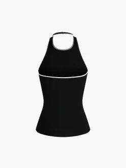 Contrast Trim Open Back Knit Top