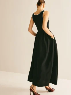 Contrast Trim Panel Flowy Tank Dress