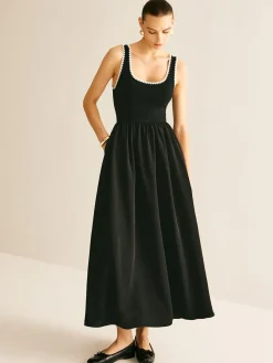 Contrast Trim Panel Flowy Tank Dress