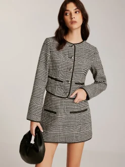Contrast Trim Plaid Button Jacket