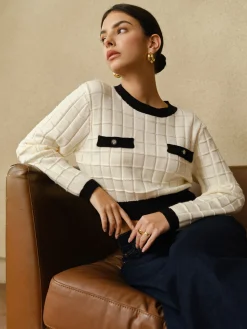 Contrast Trim Plaid Pullover Sweater