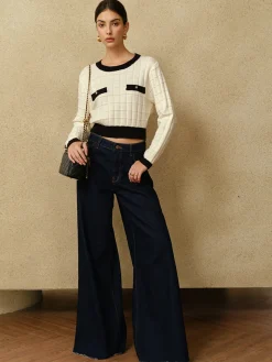 Contrast Trim Plaid Pullover Sweater