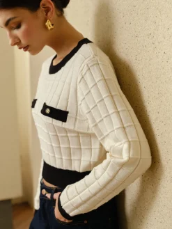 Contrast Trim Plaid Pullover Sweater