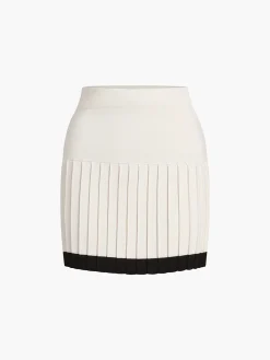 Contrast Trim Pleated Mini Sweater Skirt Set