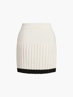 Contrast Trim Pleated Mini Sweater Skirt Set