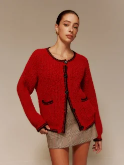 Contrast Trim Pockets Button Cardigan