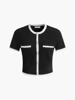 Contrast Trim Pockets Cardigan