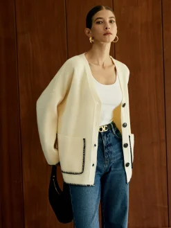 Contrast Trim Pockets Cardigan